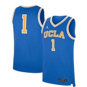 UCLA Jordan Blue and Yellow Basketball Jersey- Large